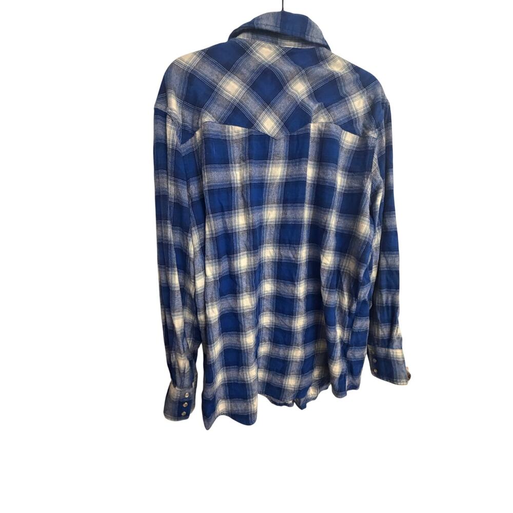 Wrangler Wrancher Men’s XLT Blue Plaid Western Pearl Snap Shirt 100% Cotton Tall - Picture 10 of 11